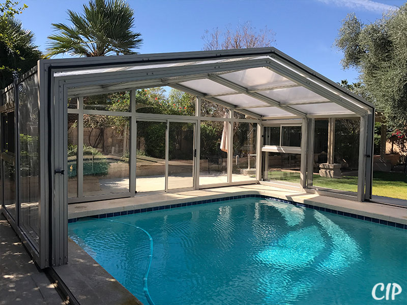 outdoor pool with retractable roof